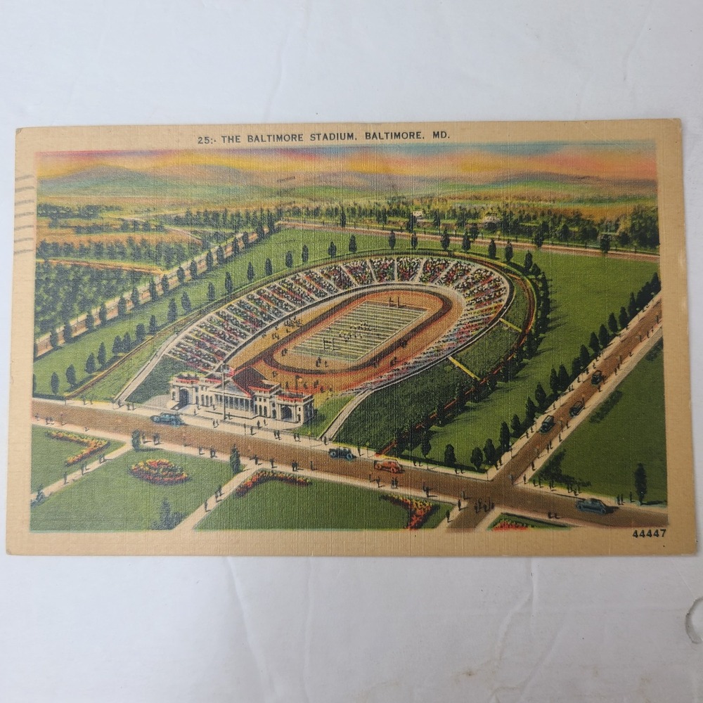 Postcard 1942 Baltimore Stadium Maryland Birds Eye View Posted Linen